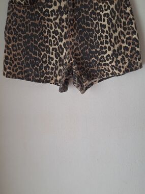 Oat Leopard Print Denim Shorts - Brown/Black Sz 12  Like New